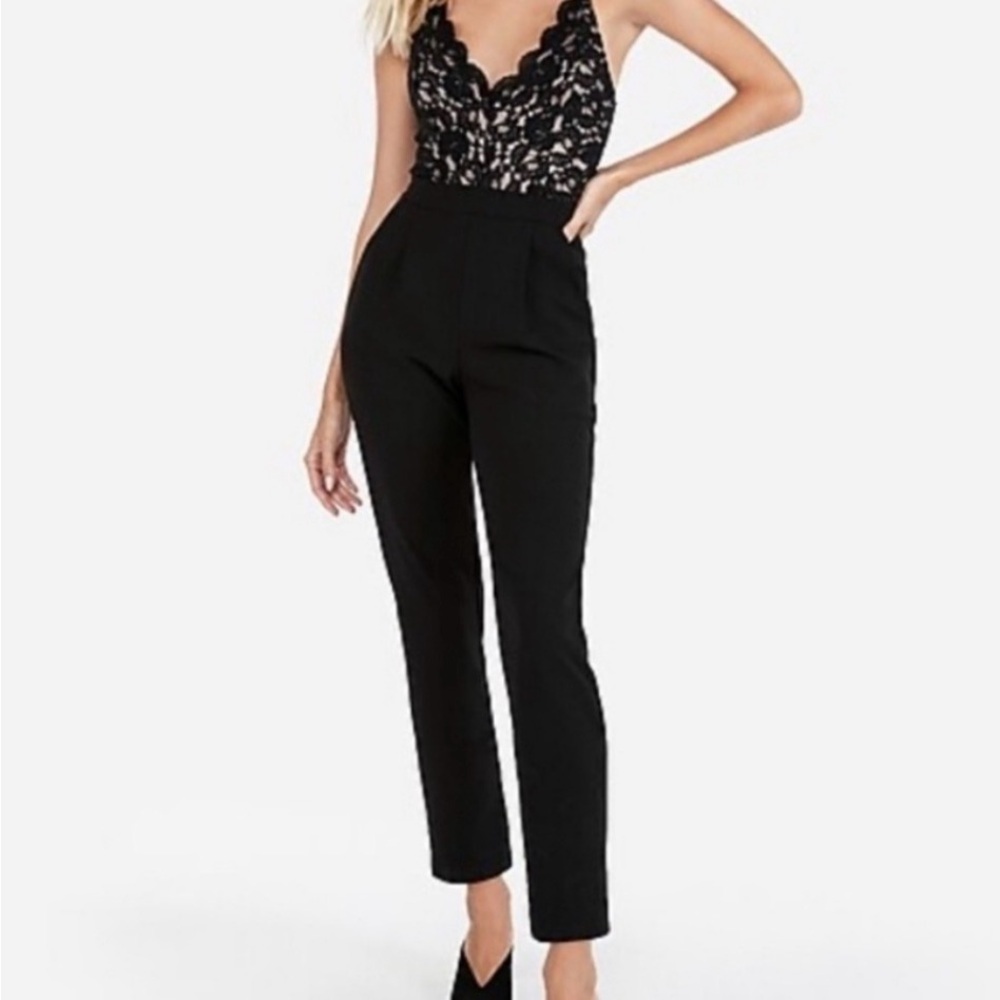 Express Black Lace Detail Jumpsuit